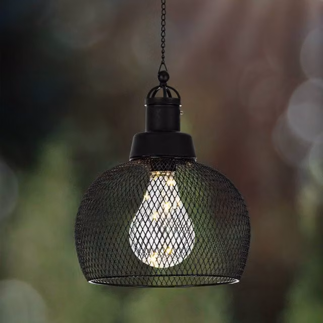 Eglo Solar LED Hanging Outdoor Garden Light in Black Steel Wire Mesh