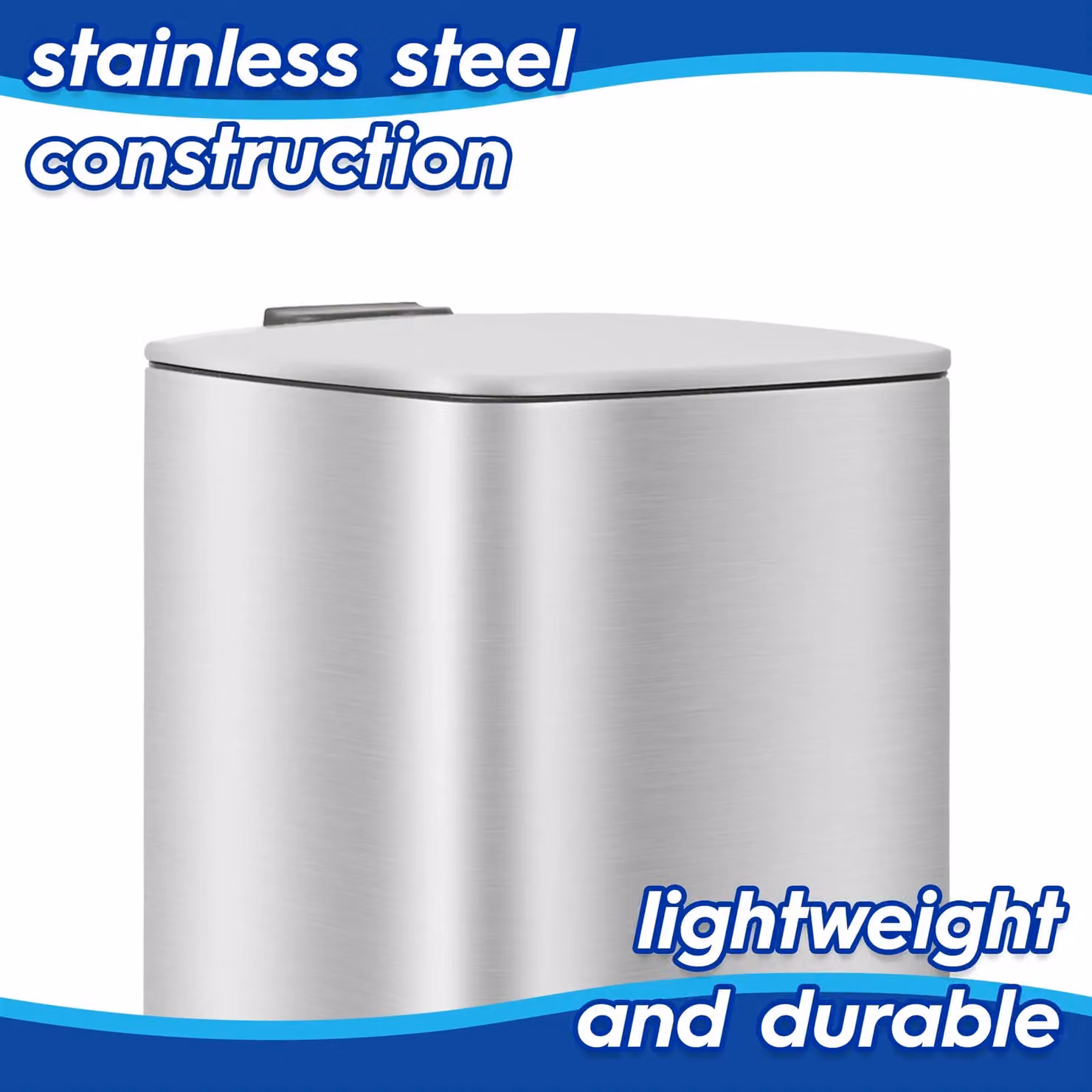 Harbour Housewares 30L Square Stainless Steel Kitchen Pedal Bin in Silver with Soft-Close Lid and Removable Inner Bucket – 6