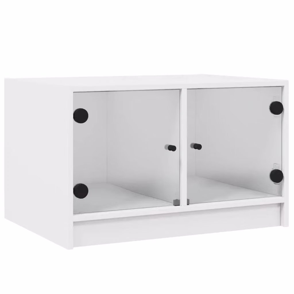 Berkfield Home Modern White Coffee Table with Glass Doors W: 68 cm, D: 50 cm, H: 42 cm – 2