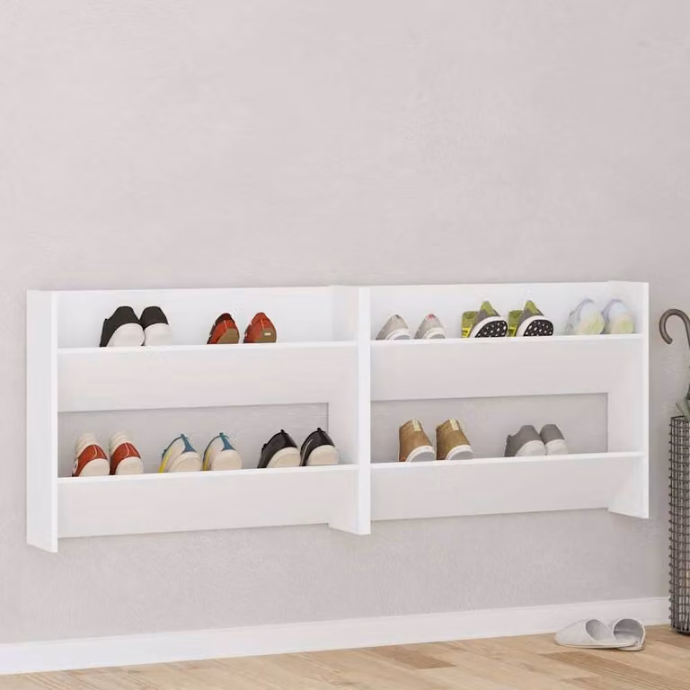 Berkfield Home Wall Mounted Shoe Cabinet 2 Piece Set in White, W/D/H: 80 x 18 x 60 cm