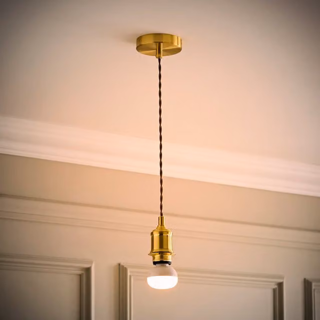 ValueLights Shaw Rechargeable Ceiling Pendant Lampholder in Gold/Brass – 1