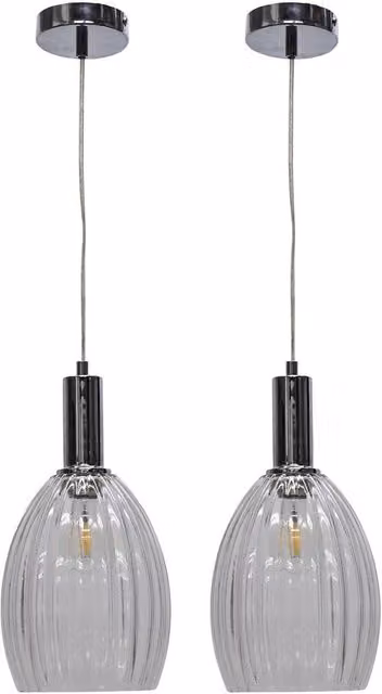 First Choice Lighting Birch Set of 2 Chrome Deco Pendant Lights with Transparent Fluted Glass – 1