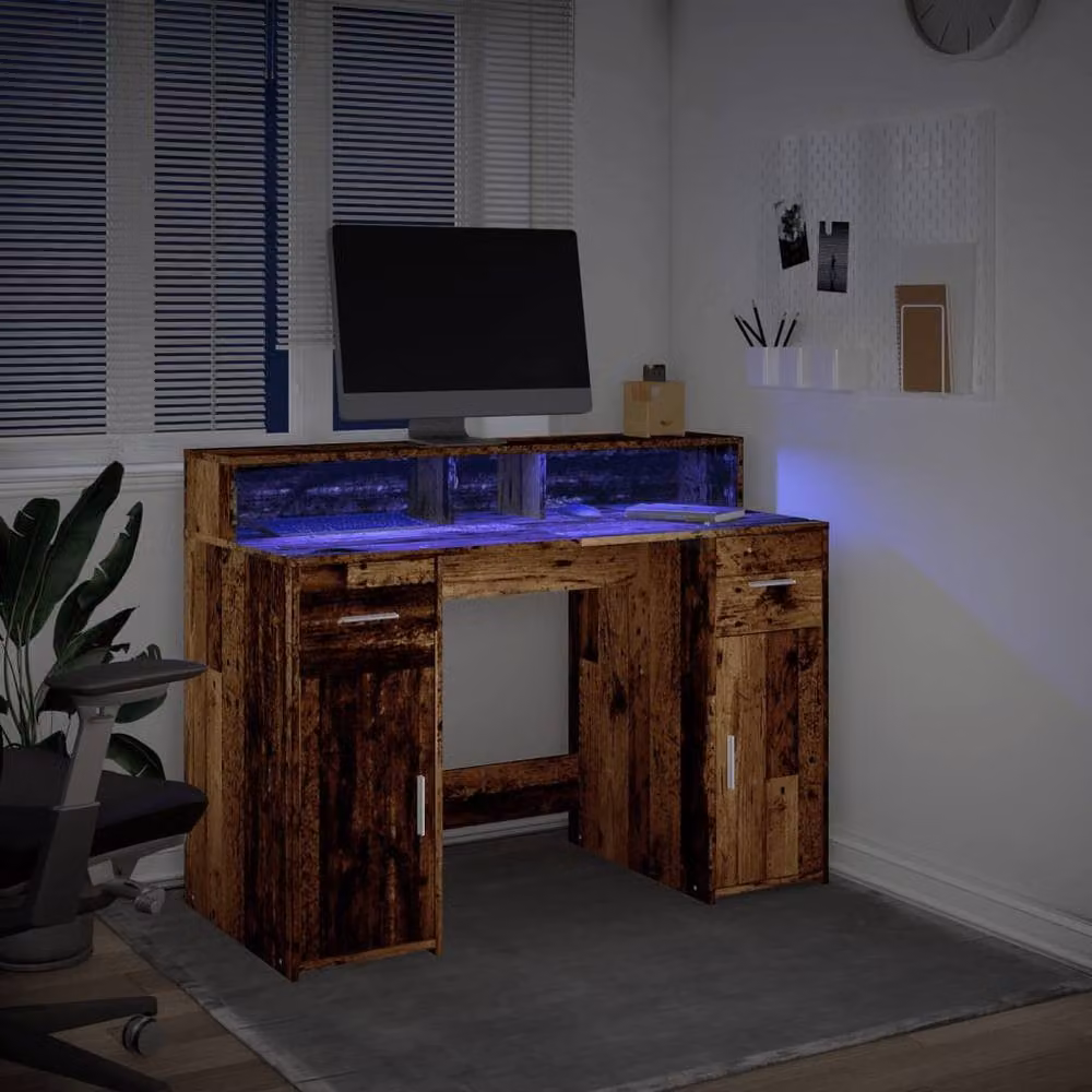 Berkfield Home Soft Desk with LED Lights in Brown, W/D/H: 120 x 55 x 91 cm – 4