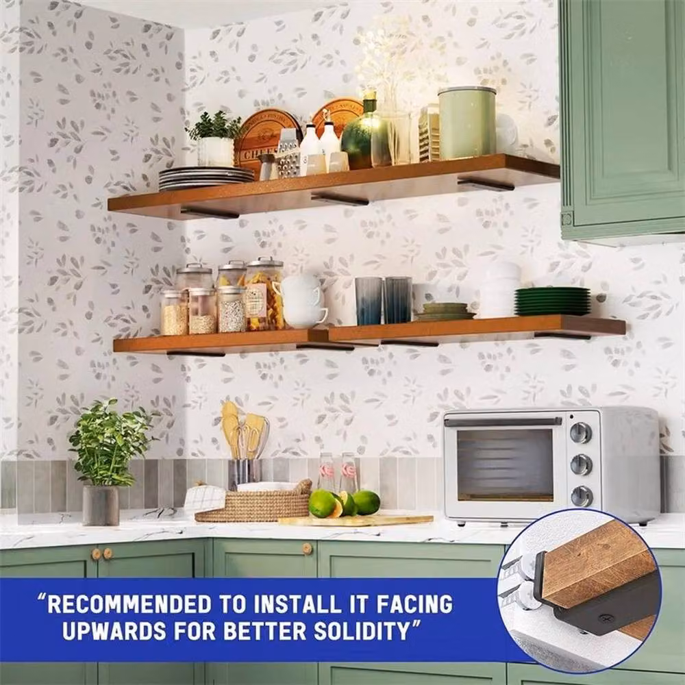 NESTLUNE 6-Piece Heavy Duty Metal Floating Shelf Brackets in Black Matt, W/D/H: 100 x 15 x 15 cm – 6