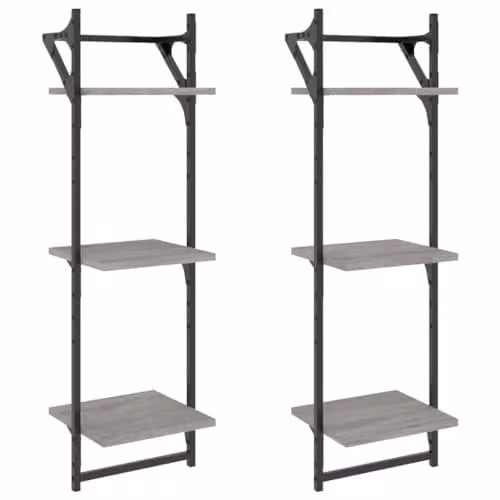 vidaXL 2-Piece Set of 3-Tier Wall Mounted Shelves with Bars in Grey Sonoma, H 100 x W 30 x D 25 cm