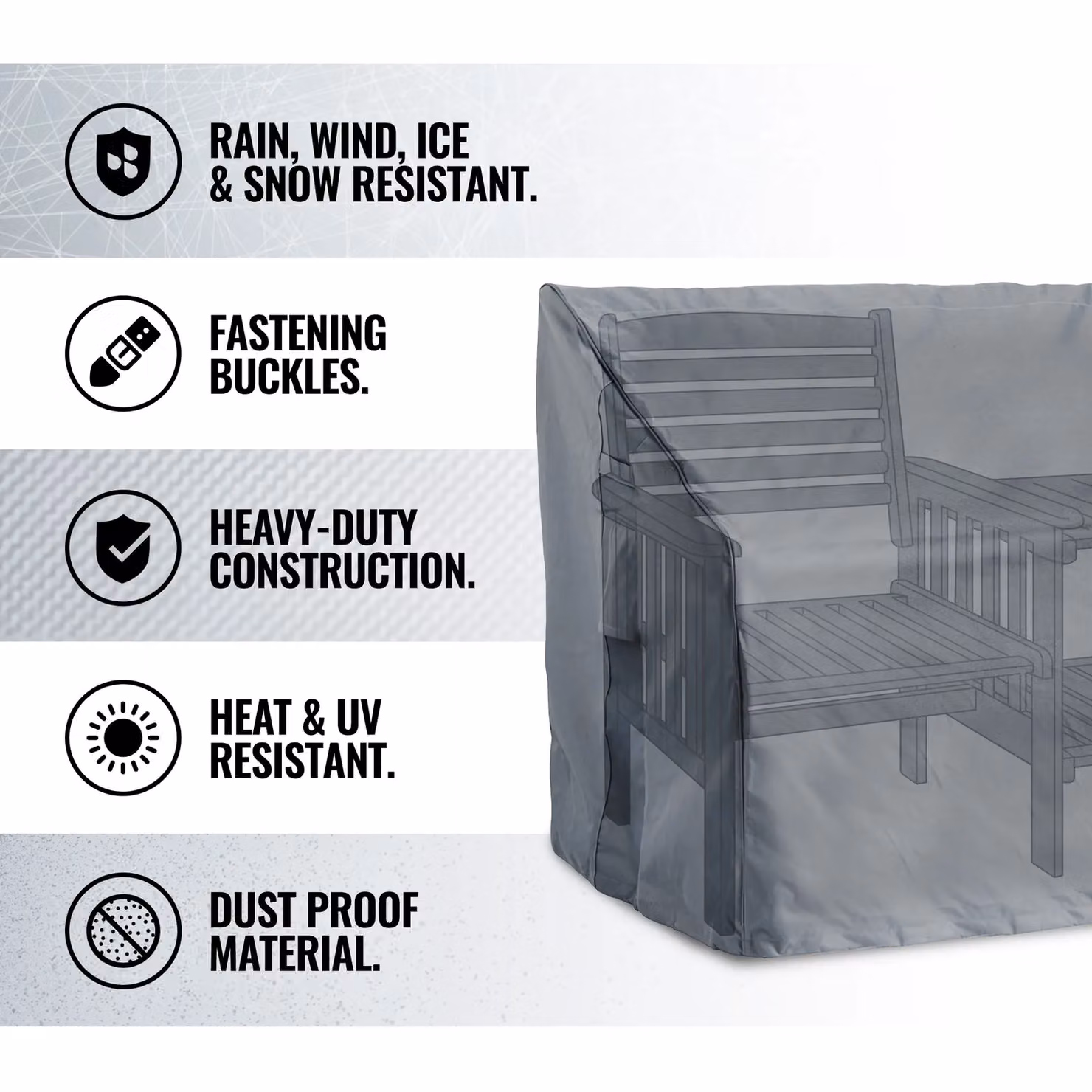 VonHaus Waterproof Garden Bench Cover in Grey, Heavy Duty Oxford Fabric, H96 x W173 x D90 cm – 2