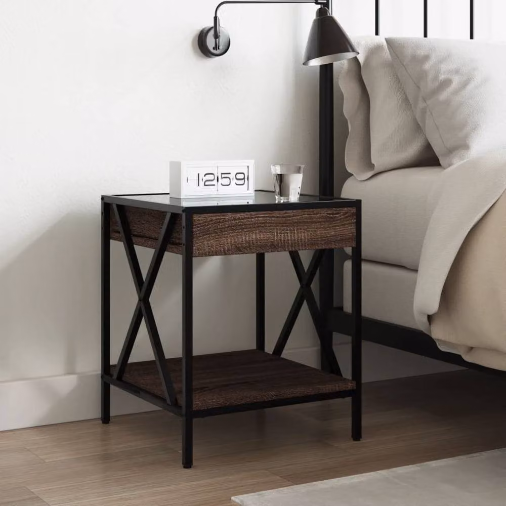 Berkfield Home Infinity LED Decorative Bedside Table in Brown Oak, W/D/H: 40 x 40 x 49 cm – 2