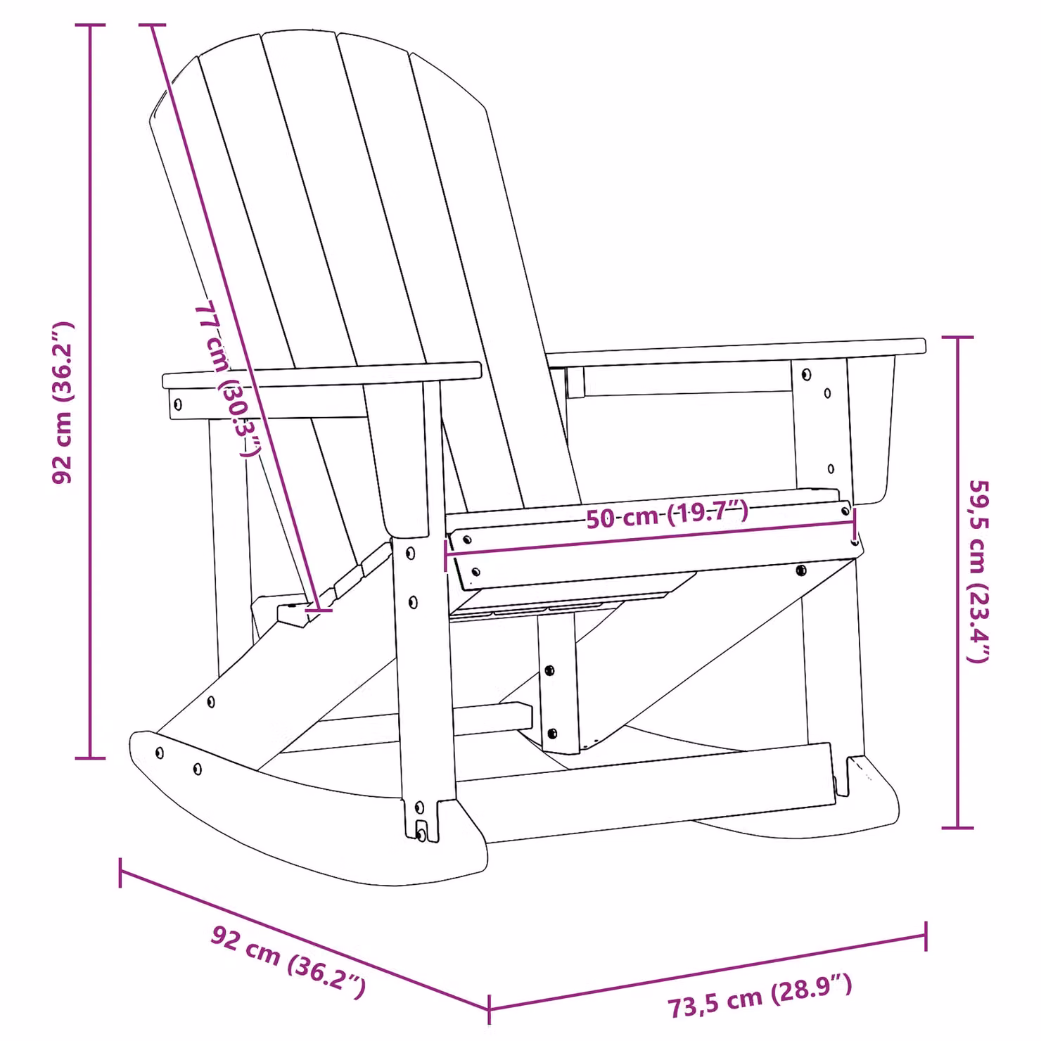 Berkfield Home Adirondack Rocking Chair in Navy Blue, W/D/H: 73.5 x 92 x 90 cm – 7