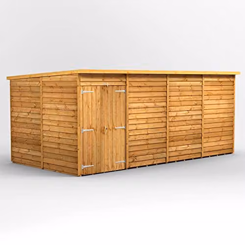 Powersheds Premium Pent Overlap Wooden Shed with Double Doors in Natural Brown