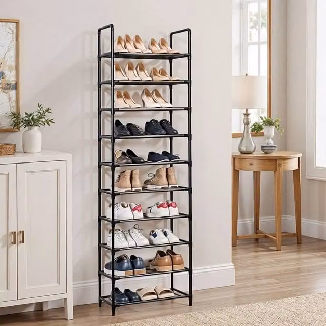 EONLION 10 Tier Freestanding Metal Shoe Rack Organiser in Black, Width: 50 cm – 1