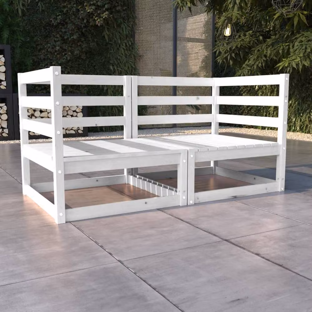 Berkfield Home L-Shape 2-Seater Garden Sofa in White Solid Pine Wood – 2