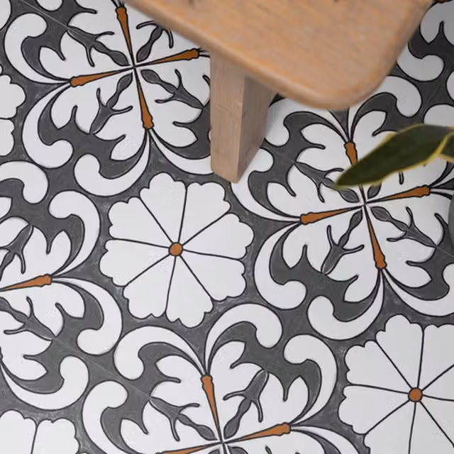 Quadrostyle CAROUSEL Art Nouveau Floral Adhesive Vinyl Stickers for Wall Tiles and Furniture, Black and Multicolour, Diameter: 15 cm