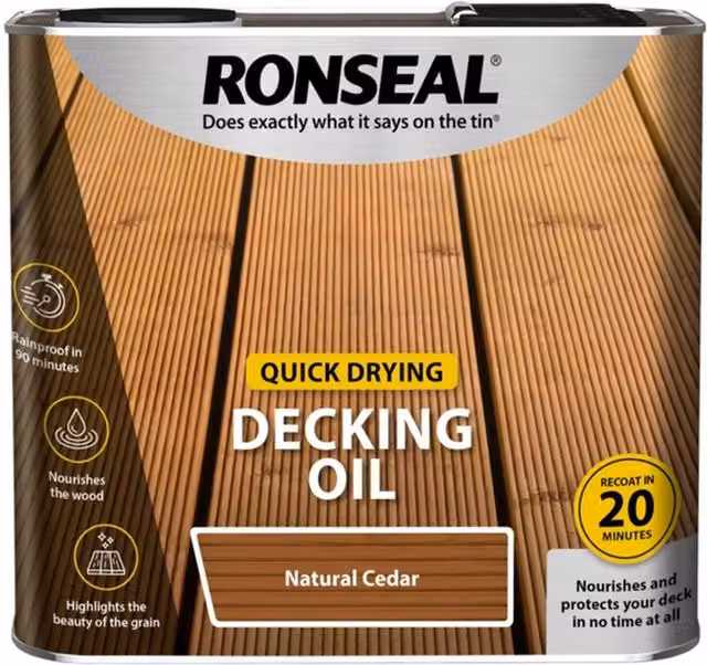 Ronseal Natural Red Cedar Quick Drying Weatherproof Decking Oil, 2.5 l