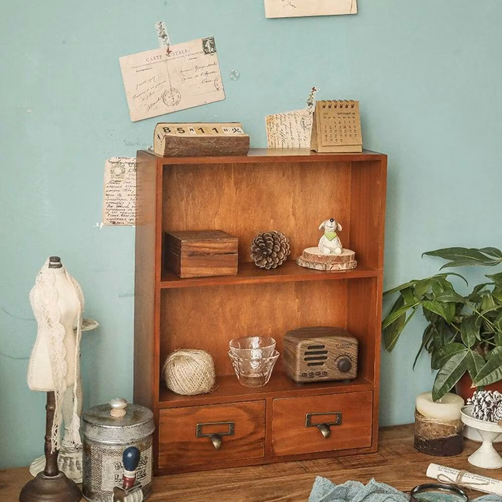 KORVIXA Rustic Brown Wall Mounted Display Shelf Unit in Wood and Metal – 2