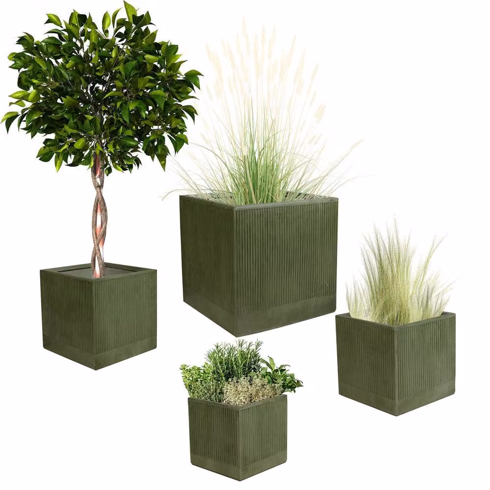 Dibor Set of 4 Green Ceramic Planter Tubs for Indoor and Outdoor Garden Use – 2