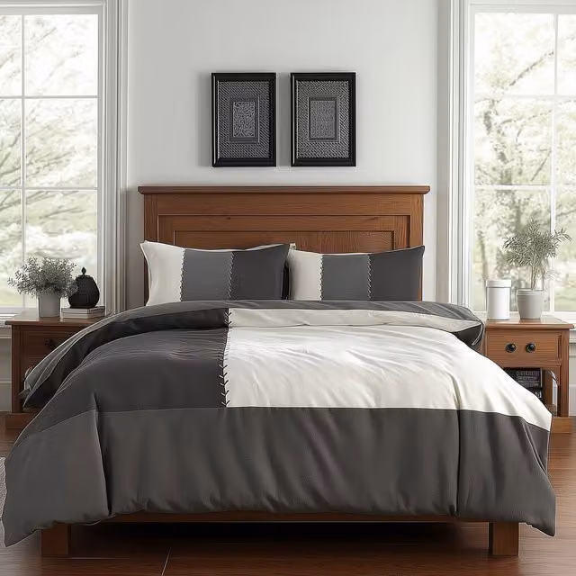 Snug City Modern Patchwork Duvet Cover and Pillowcase Set in Black and Grey, King Size (W: 180 cm, L: 200 cm)