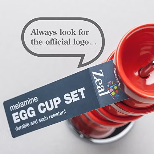 Zeal Stack and Store Egg Cup Set of 4 in Red with Chrome Stand and Melamine Tray – 4