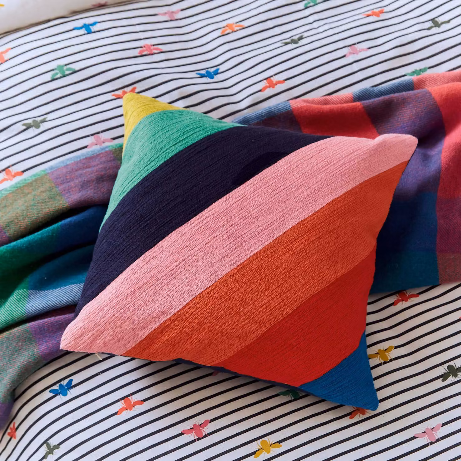 Joules Multicolour Striped Cotton Square Cushion with Removable Cover, W x H: 45 x 45 cm – 2
