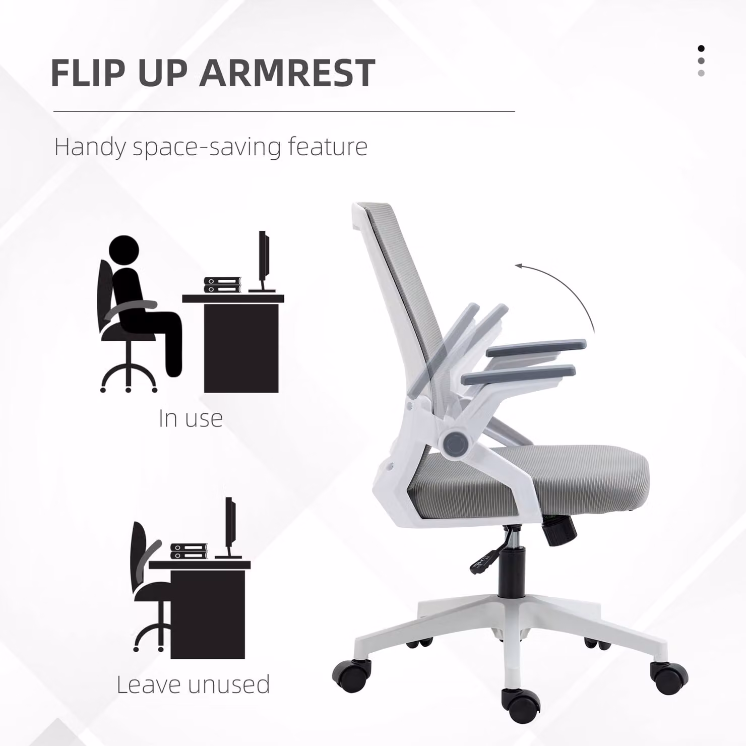 Vinsetto Grey Fabric Swivel Task Chair with Armrests and Castors for Home Office – 3