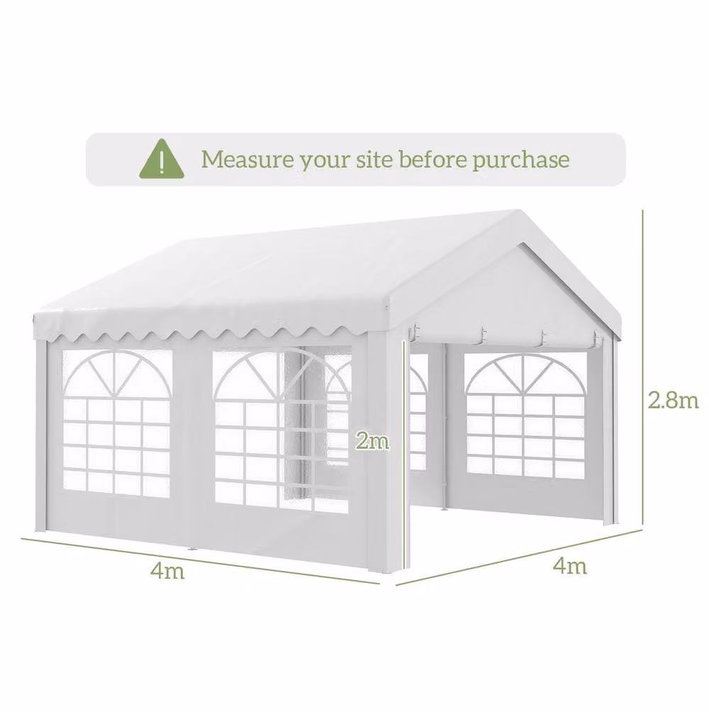 STILVORA White Gable Gazebo with Removable Sidewalls, Zipped Doors and Windows, W/D/H: 400 x 400 x 280 cm – 3