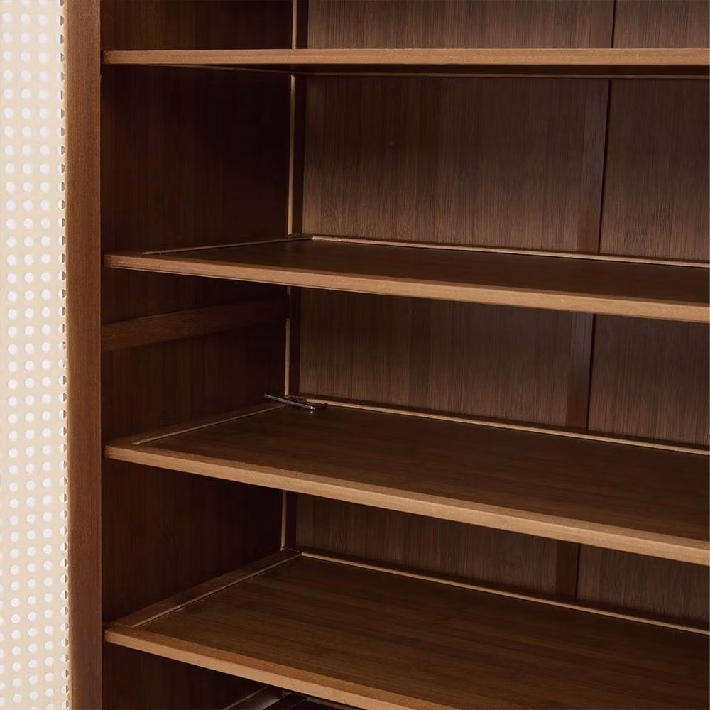 Ventryn 6-Tier Large Bamboo Shoe Cabinet with 4 Rattan Doors in Brown and Beige – 4