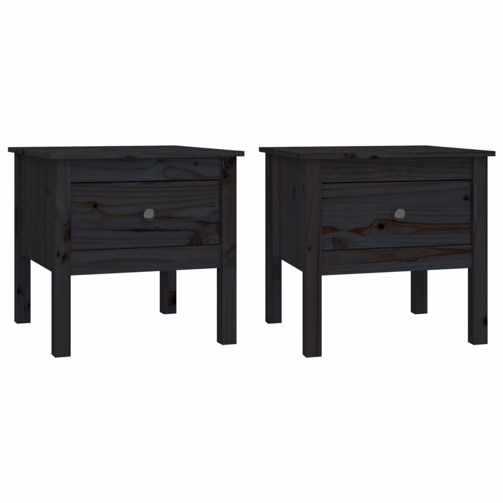 Berkfield Home Set of 2 Black Solid Pine Square Side Tables, W/D/H: 50 x 50 x 49 cm – 3
