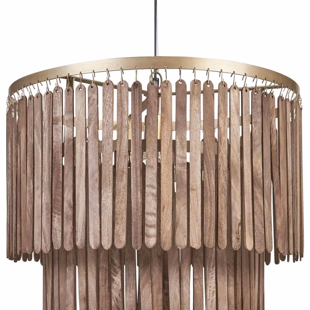 Wyld and Coco Brown Wood and Metal Boho Pendant Light – 2