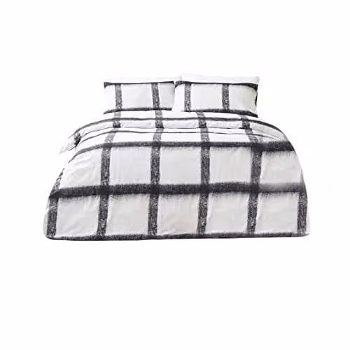 The Linen Yard Mohair Check Cotton Duvet Cover and Pillowcase Set in Multicolour Black, Single (Duvet Cover: 90 x 200 cm, Pillowcase: 50 x 75 cm) – 4