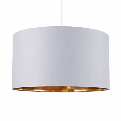 ValueLights Reni Modern Grey and Gold Fabric Cylinder Drum Ceiling Lamp Shade