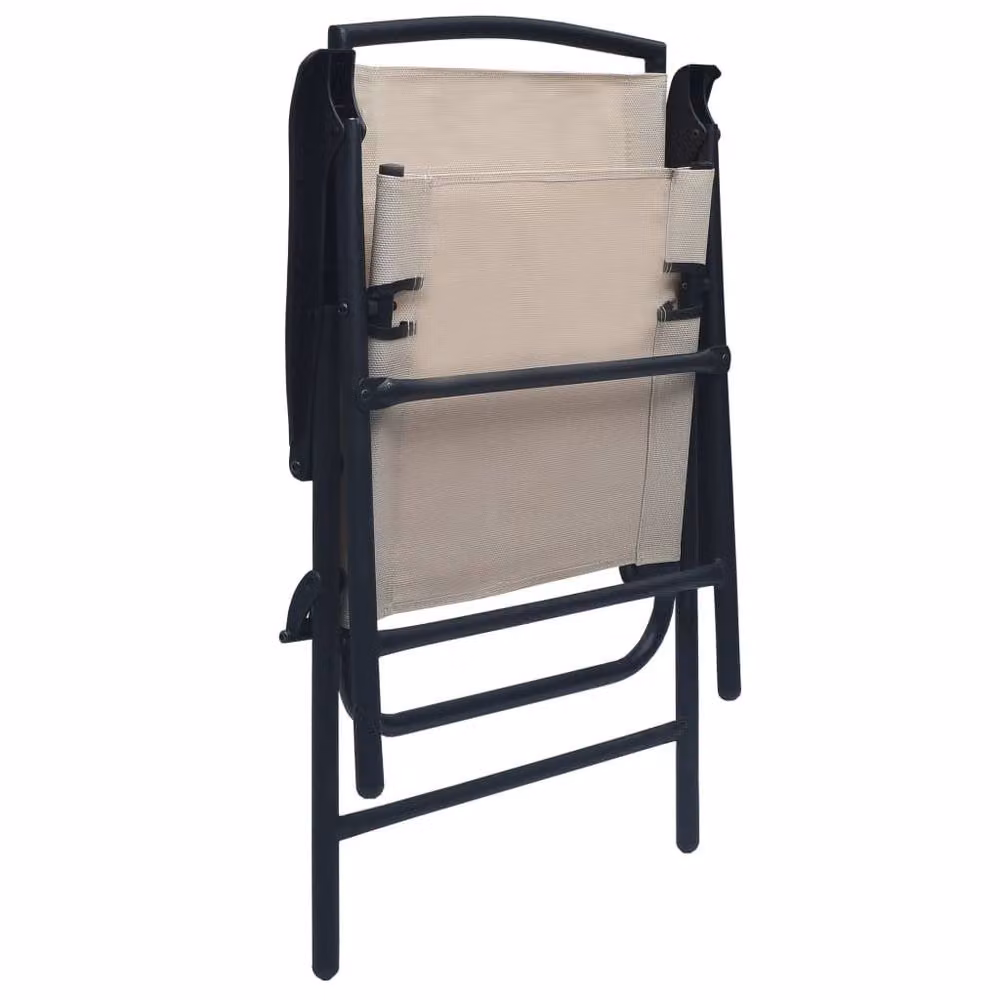 Berkfield Home Set of 2 Folding Garden Chairs in Beige Texilene and Steel – 3