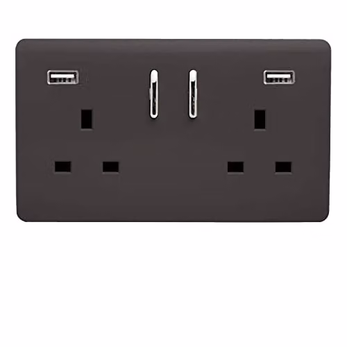 Trendi 2 Gang Flush Plastic Switched Socket in Brown