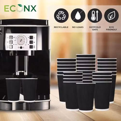 ECONX Black Triple Wall Ripple Paper Coffee Cups, 16oz, 200 Pack – 6