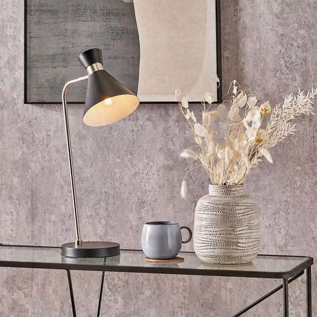 Pacific Lifestyle Modern Metal Cone Table Lamp in Black and Silver