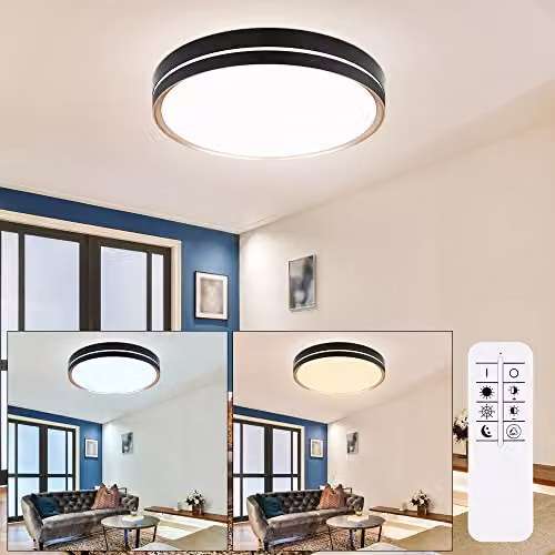 Netlighting Manni LED Semi Ceiling Light in Black, Dimmable with Remote Control, Diameter: 48.5 cm – 2