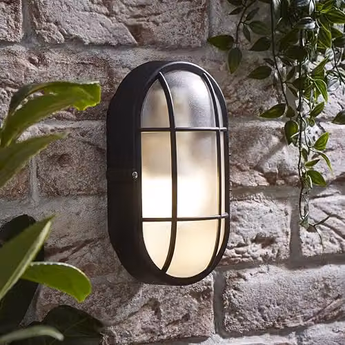 MiniSun Modern Black Security Bulkhead Outdoor Wall Light with 10W Cool White LED Bulb – 2