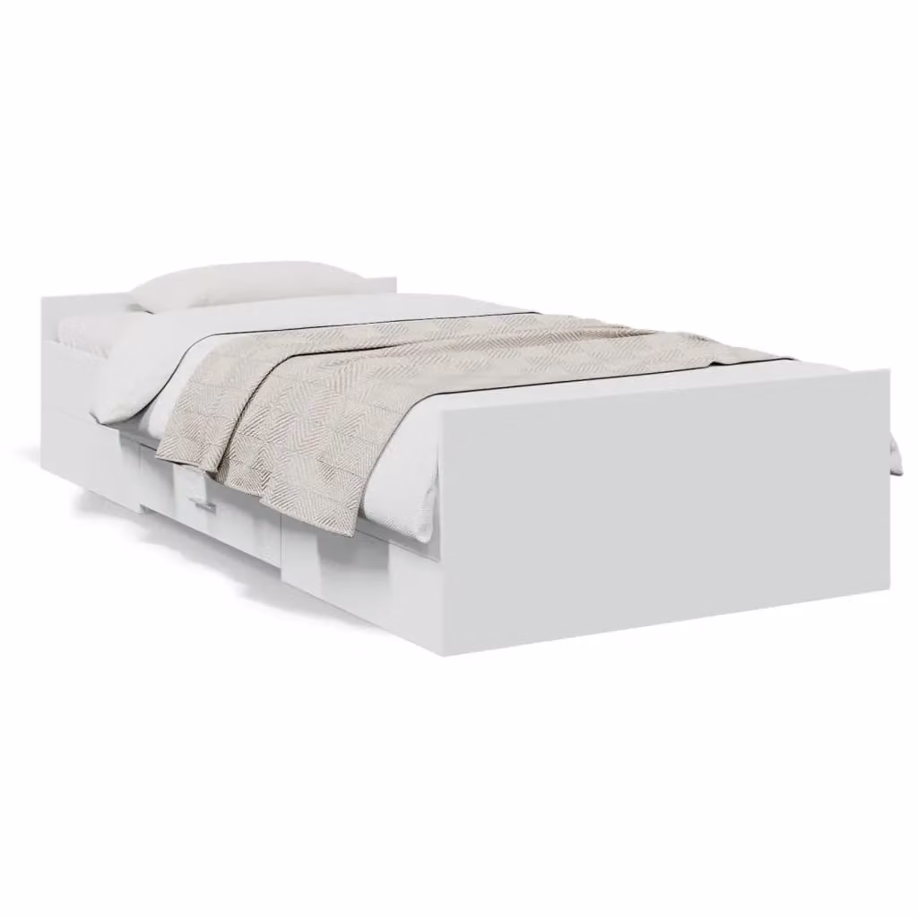 Berkfield Home Small Single Bed Frame with Drawers, White, W: 75 cm, L: 190 cm – 2