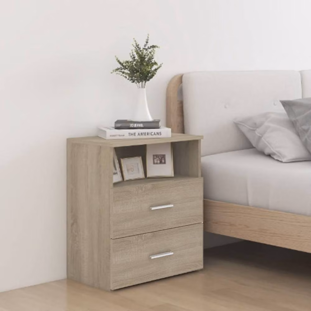 Berkfield Home Set of 2 Modern Bed Cabinets in Sonoma Oak and Light Tan, W/D/H: 50 x 32 x 60 cm – 2