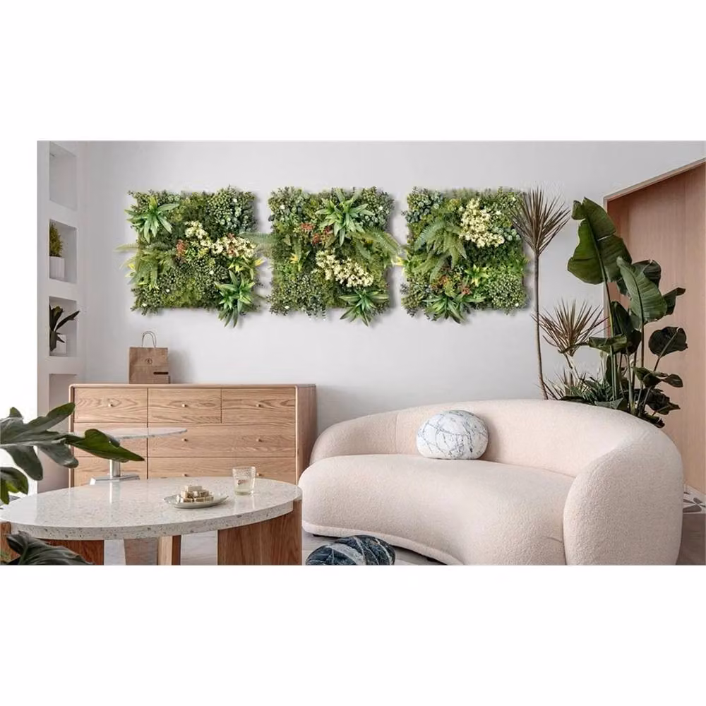Nordara 3-Piece Green Artificial Plant Wall Hedge Decor Panels Set, W/H: 50 x 50 cm – 3