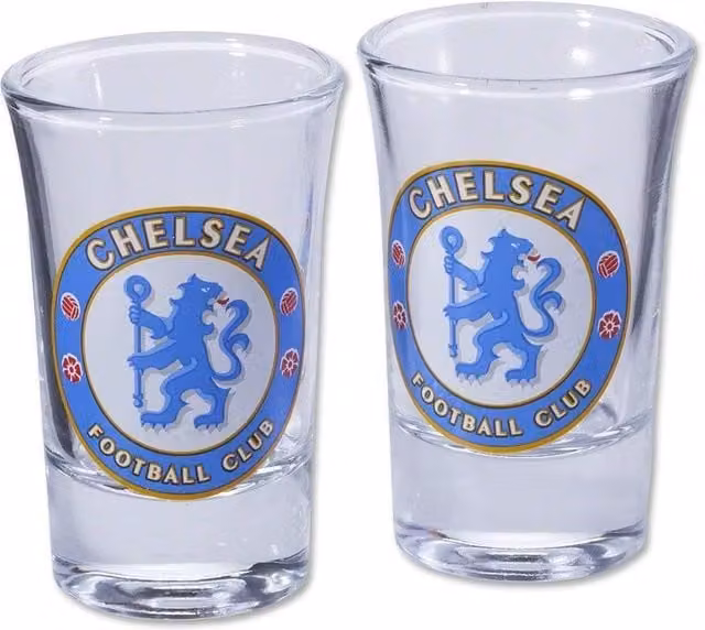 Chelsea FC Two Pack Home Word Mark Shot Glasses in Transparent Glass – 1