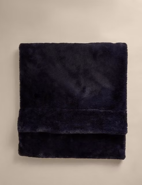 M&S Supersoft Fluffy Faux Fur Large Throw in Navy Blue