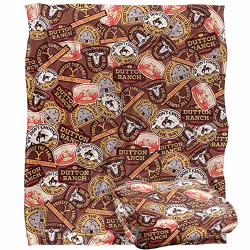 Yellowstone Badges Silky Touch Super Soft Fleece Throw Blanket in White, W/D/H: 152 x 127 cm