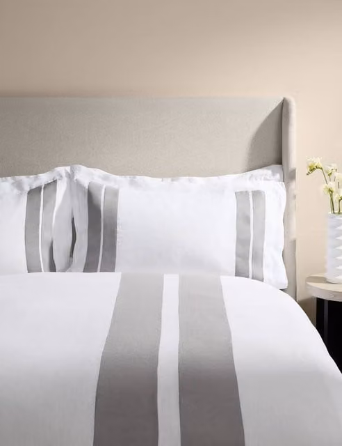M&S x Kelly Hoppen Pure Linen Striped Panel Bedding Set, Grey Mix, 200 x 200 cm