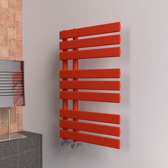 Lux Heat Open Flat Coloured Towel Radiator in Poppy Red, W: 500 mm, H: 800 mm