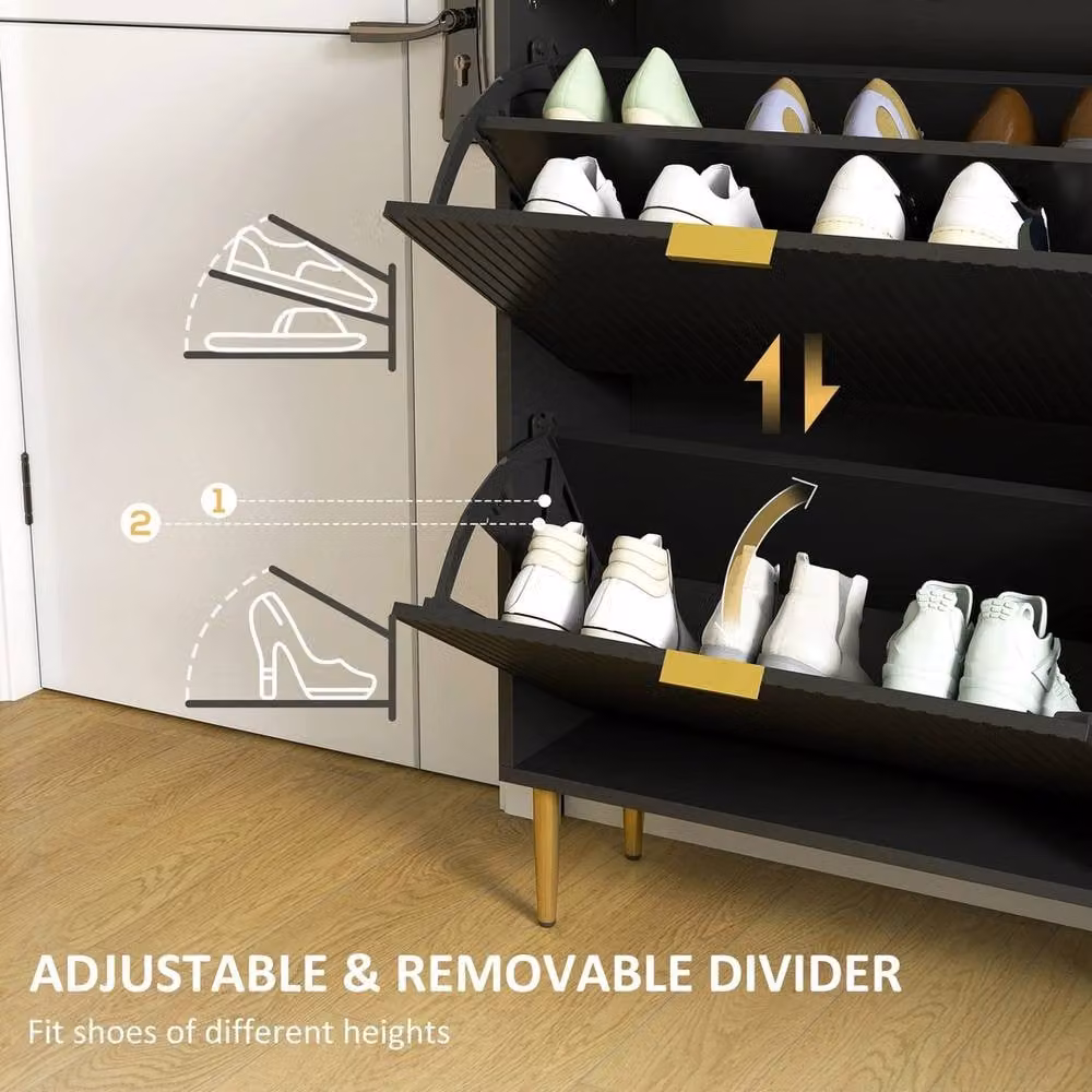 NESTLUNE Slim Shoe Storage Cabinet with 2 Tilting Compartments, Black, W: 100 cm, D: 15 cm – 1