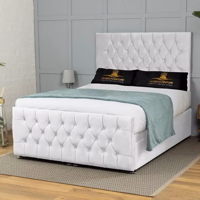 UK Bed Furniture Winchester End Lift Divan Ottoman Bed with 54 Inch Headboard in White, W/D/H: 90 x 200 cm – 1