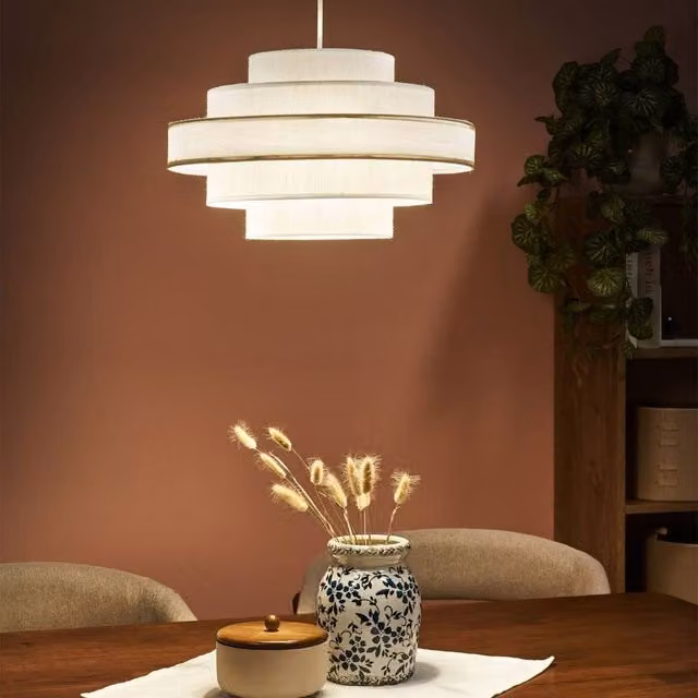 Wyld and Coco White Fabric and Metal Modern Suspended Pendant Lamp