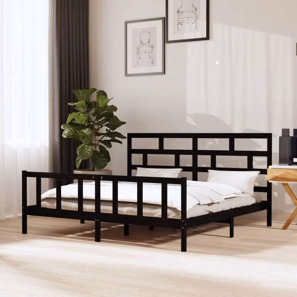 Berkfield Home Beautiful Black Solid Wood Pine Bed Frame W/D/H: 200 x 200 x 205.5 cm – 2