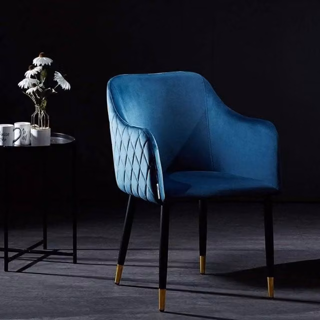 Life Interiors Set of 4 Verona Velvet Dining Chairs in Blue with Gold and Silver End Caps