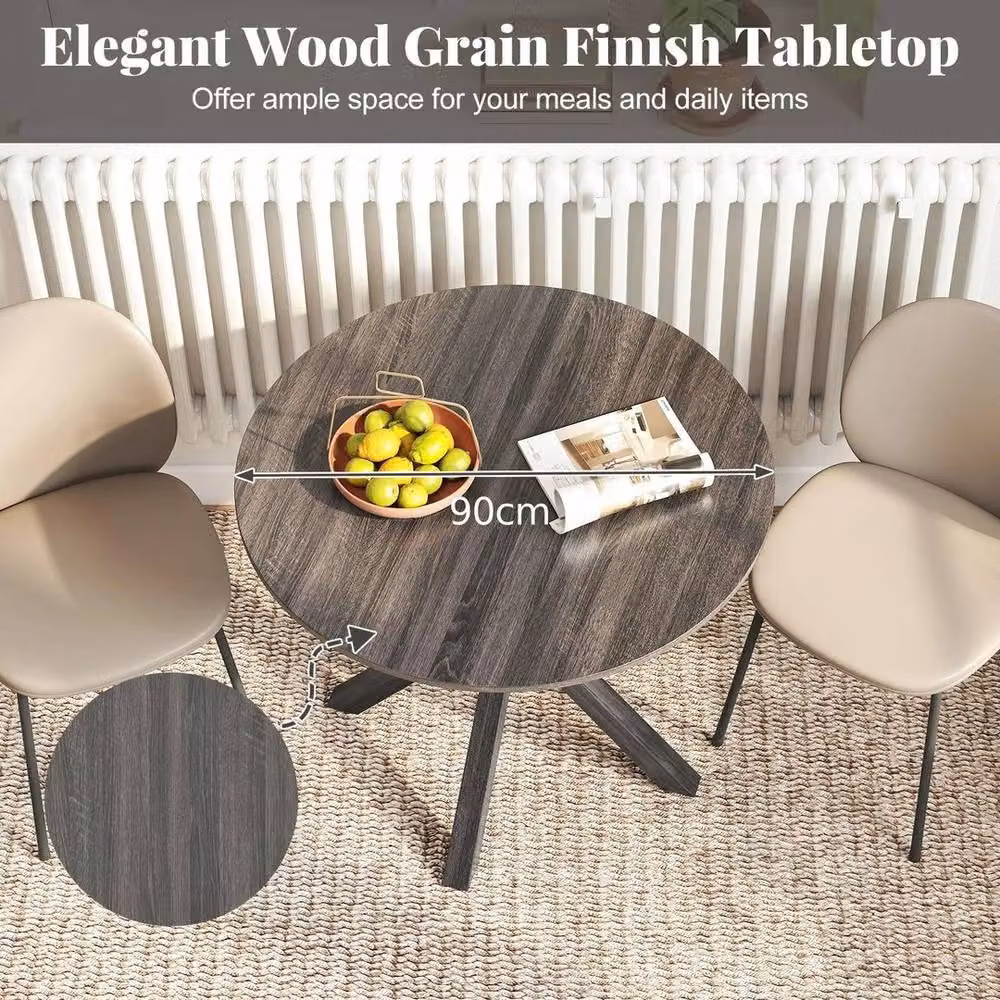 KORVIXA Round Wood Dining Table in Black with Rustic MDF Laminate Finish – 4