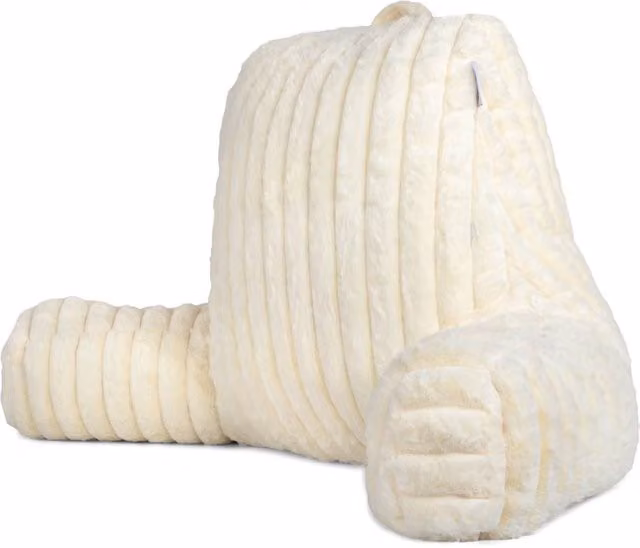 Aamira Beige Faux Fur Ribbed Memory Foam Wedge Reading Pillow Support Cushion